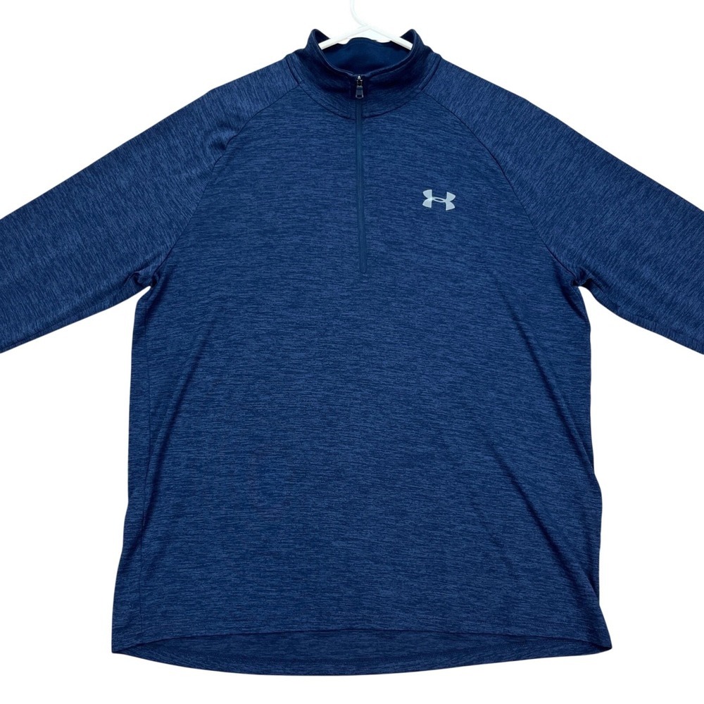 Under Armour Men's Large Blue Heather 1/4 Zip Pullover Heatgear Golf Activewear
